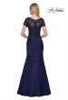 Picture of: Floor Length Satin Dress with Lace Rhinestoned Bodice in Navy, Style: 26979, Back Picture