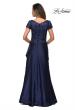 Picture of: V-neck Jersey Floor Length Gown with Short Sleeves in Navy, Style: 27033, Back Picture