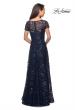 Picture of: Short Sleeve Long Sequin Dress with Sheer Neckline in Navy, Style: 27839, Back Picture