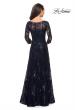 Picture of: Long Lace Dress with Sequins and Sheer 3/4 Sleeves in Navy, Style: 27885, Back Picture