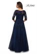 Picture of: Three Quarter Sleeve A-line Gown with Floral Embellishments in Navy, Style: 27922, Back Picture