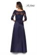 Picture of: Three Quarter Sleeve Gown with Lace Sheer Back in Navy, Style: 27988, Back Picture