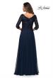 Picture of: Long Chiffon Evening Gown with Sequined Bodice in Navy, Style: 27998, Back Picture