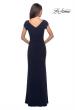 Picture of: Floor Length Jersey Evening Gown with Cap Sleeves in Navy, Style: 28026, Back Picture