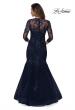 Picture of: Long Lace Mermaid Gown with Square Neckline in Navy, Style: 28033, Back Picture