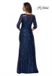 Picture of: Floor Length Sequin Gown wtih Ruching and Sleeves in Navy, Style: 28065, Back Picture