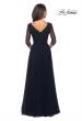 Picture of: Tulle and Beaded Long A-Line Gown with Sheer Sleeves in Navy, Back Picture