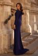 Picture of: Simple Jersey Evening Dress with Long Sleeves and Ruching in Navy, Style: 29184, Back Picture