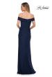 Picture of: Ruched Off the Shoulder Net Jersey Evening Dress in Navy, Back Picture