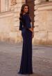 Picture of: Simple Evening Dress with Three Quarter Bell Sleeve and High Neckline in Navy, Style: 29999, Back Picture