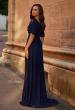 Picture of: Flattering Net Jersey Long Dress with Ruffle Sleeve in Navy, Style: 30009, Back Picture