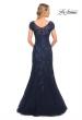 Picture of: Lace and Tulle Mermaid Gown with Cap Sleeves in Blue, Style: 30269, Back Picture