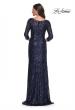 Picture of: Print Sequin Gown with High Neckline and Sleeves in Navy, Style: 30807, Back Picture