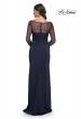 Picture of: Sleek Long Evening Dress with Ruching and Illusion Top in Navy, Style: 30808, Back Picture