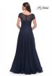 Picture of: Beaded A-Line Dress with Illusion Neckline and Sleeves in Navy, Style: 30852, Back Picture