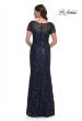 Picture of: Beaded Sequin Chic Evening Dress with Illusion Top and Short Sleeves in Navy, Style: 30877, Back Picture