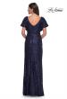 Picture of: Sequin Stretch Evening Dress with High Neckline and Dolman Sleeves in Navy, Style: 30885, Back Picture