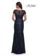 Picture of: Beaded Print Fitted Evening Dress with Illusion Neckline in Navy, Style: 31005, Back Picture