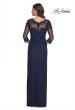 Picture of: Long Jersey Evening Dress with Lace Detail Neckline and Sleeves in Navy, Style: 31093, Back Picture
