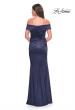 Picture of: Off the Shoulder Stretch Satin Evening Dress in Navy, Style: 31621, Back Picture