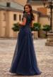 Picture of: Gorgeous Gown with Beaded Lace Applique in Navy, Style: 31692, Back Picture