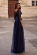 Picture of: Rhinestone Tulle Gown with Full Skirt and Ruched Bodice in Navy, Style: 32460, Back Picture
