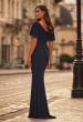 Picture of: Flutter Sleeve Rhinestone Embellished Evening Dress in Navy, Style: 32495, Back Picture