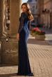 Picture of: Elegant Evening Jersey Dress with Illusion Lace Sleeves in Navy, Style: 32609, Back Picture