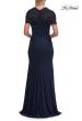 Picture of: Elegant Long Evening Dress with Ruching and Short Sleeves in Navy, Style: 33153, Back Picture