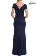 Picture of: Simple Ruched Cap Sleeve Net Jersey Gown in Navy, Style: 33506, Back Picture