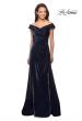 Picture of: Off the Shoulder Satin Gown with Ruching in Navy, Style: 27846, Detail Picture 1