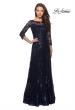 Picture of: Long Lace Dress with Sequins and Sheer 3/4 Sleeves in Navy, Style: 27885, Detail Picture 1