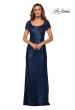Picture of: Long Sequin Evening Dress with Cap Sleeves in Navy, Style: 27916, Detail Picture 1