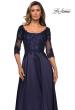 Picture of: Three Quarter Sleeve Gown with Lace Sheer Back in Navy, Style: 27988, Detail Picture 1