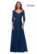 Picture of: Satin Three Quarter Sleeve Dress with V-Neckline in Navy, Style: 28106, Detail Picture 1
