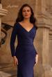 Picture of: Simple Jersey Evening Dress with Long Sleeves and Ruching in Navy, Style: 29184, Detail Picture 1