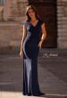 Picture of: Off the Shoulder Ruched Net Jersey Evening Dress in Navy, Style: 29558, Detail Picture 1
