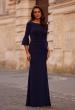Picture of: Simple Evening Dress with Three Quarter Bell Sleeve and High Neckline in Navy, Style: 29999, Detail Picture 1
