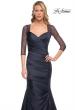 Picture of: Mermaid Satin Pleated Gown with Illusion Beaded Sleeves in Blue, Style: 30138, Detail Picture 1