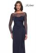 Picture of: Sleek Long Evening Dress with Ruching and Illusion Top in Navy, Style: 30808, Detail Picture 1