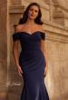 Picture of: Chic Off the Shoulder Gown with Side Pleating in Navy, Style: 30846, Detail Picture 1