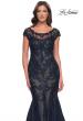 Picture of: Mermaid Lace Dress with Cap Sleeves and Illusion Neckline in Navy, Style: 30876, Detail Picture 1