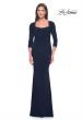 Picture of: Long Jersey Evening Dress with Square Neckline and Sleeves in Navy, Style: 30883, Detail Picture 1