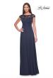 Picture of: A-Line Satin Dress with Stunning Beaded Neckline and Short Sleeves in Navy, Style: 31195, Detail Picture 1