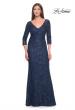 Picture of: Fitted Beaded Lace Evening Gown with Ruching in Navy, Style: 31721, Detail Picture 1