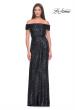 Picture of: Off the Shoulder Sequin Gown with Ruching in Navy, Style: 31772, Detail Picture 1