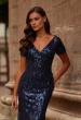 Picture of: Empire Waist Evening Dress with Print Sequin Design in Navy, Style: 31787, Detail Picture 1