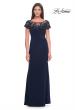 Picture of: Chic Jersey and Lace Evening Dress with Short Sleeves in Navy, Style: 31805, Detail Picture 1