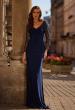 Picture of: Elegant Evening Jersey Dress with Illusion Lace Sleeves in Navy, Style: 32609, Detail Picture 1