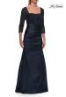 Picture of: Beaded Bodice Satin Gown with Three-Quarter Sleeves in Navy, Style: 33659, Detail Picture 1
